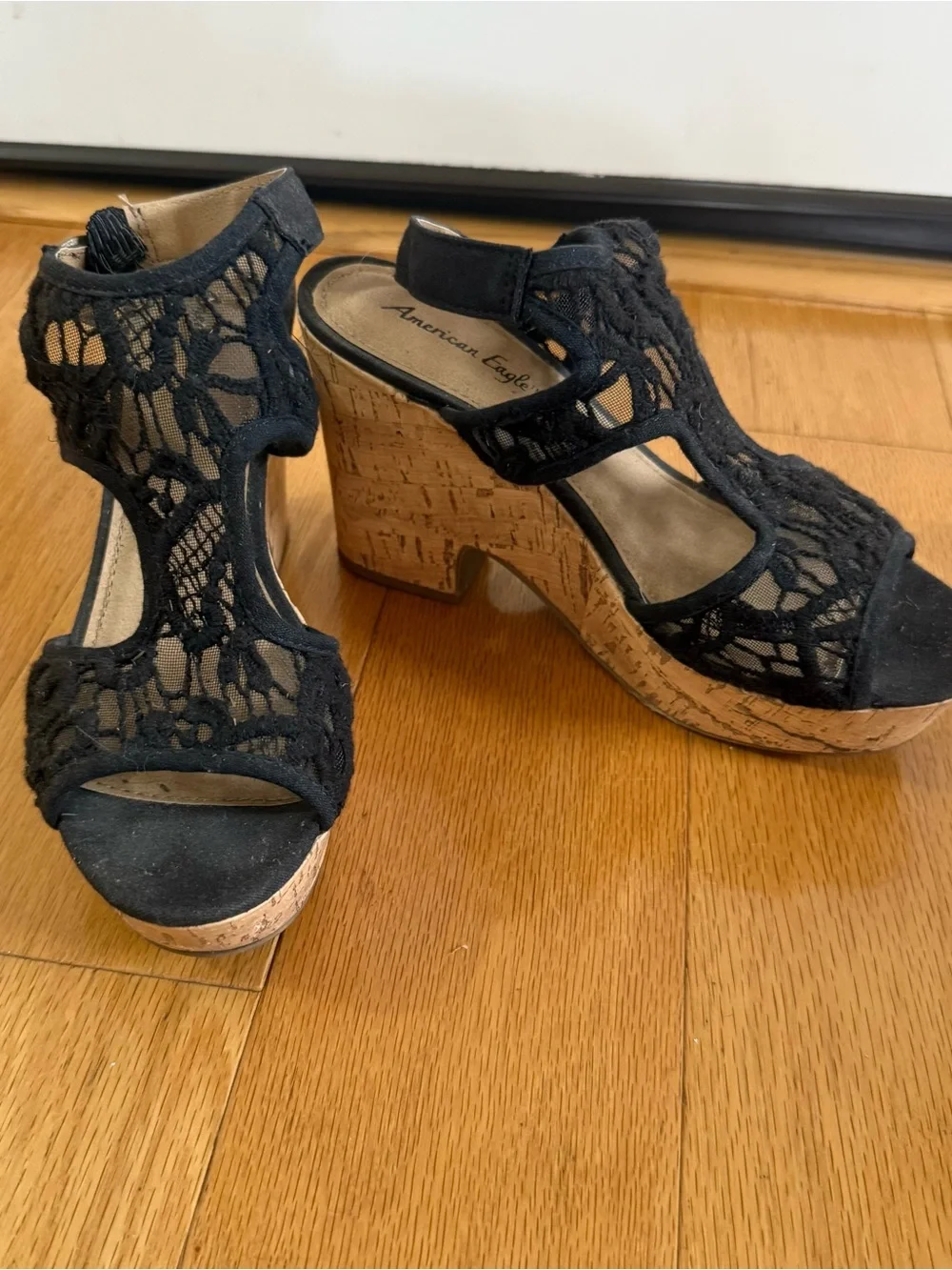 American Eagle black sandal wedge platform heels size 6.5.